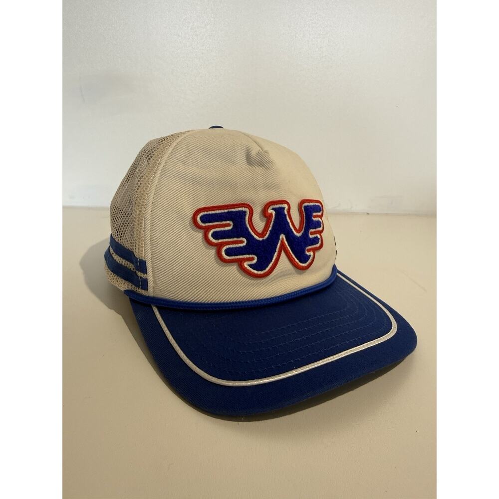 Seager x Waylon Jennings Flying W Trucker Hat Snapback Blue Cream Mesh Chenille